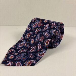 Hilditch & Key Necktie Mens OS Navy Pink Paisley Silk Formal Business Accessory